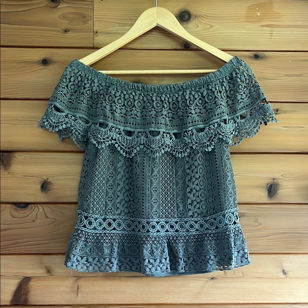 Elegant Lace Off-Shoulder crop Top - Sage Green